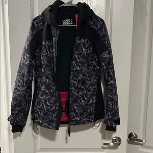 O'Neill Black & Heathered Gray Patterned Hooded Jacket